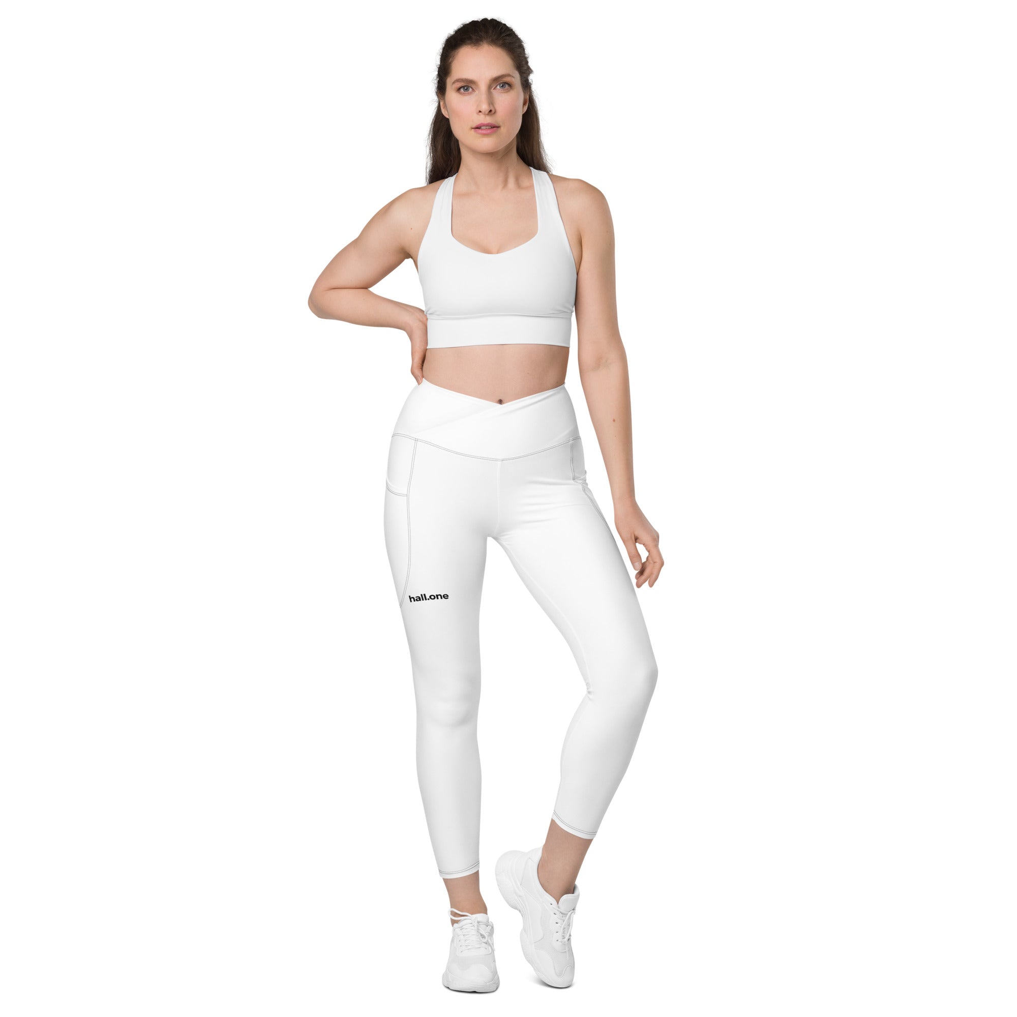 V-Bund-Leggings mit Taschen: Sportleggings mit Logo - Hall.one