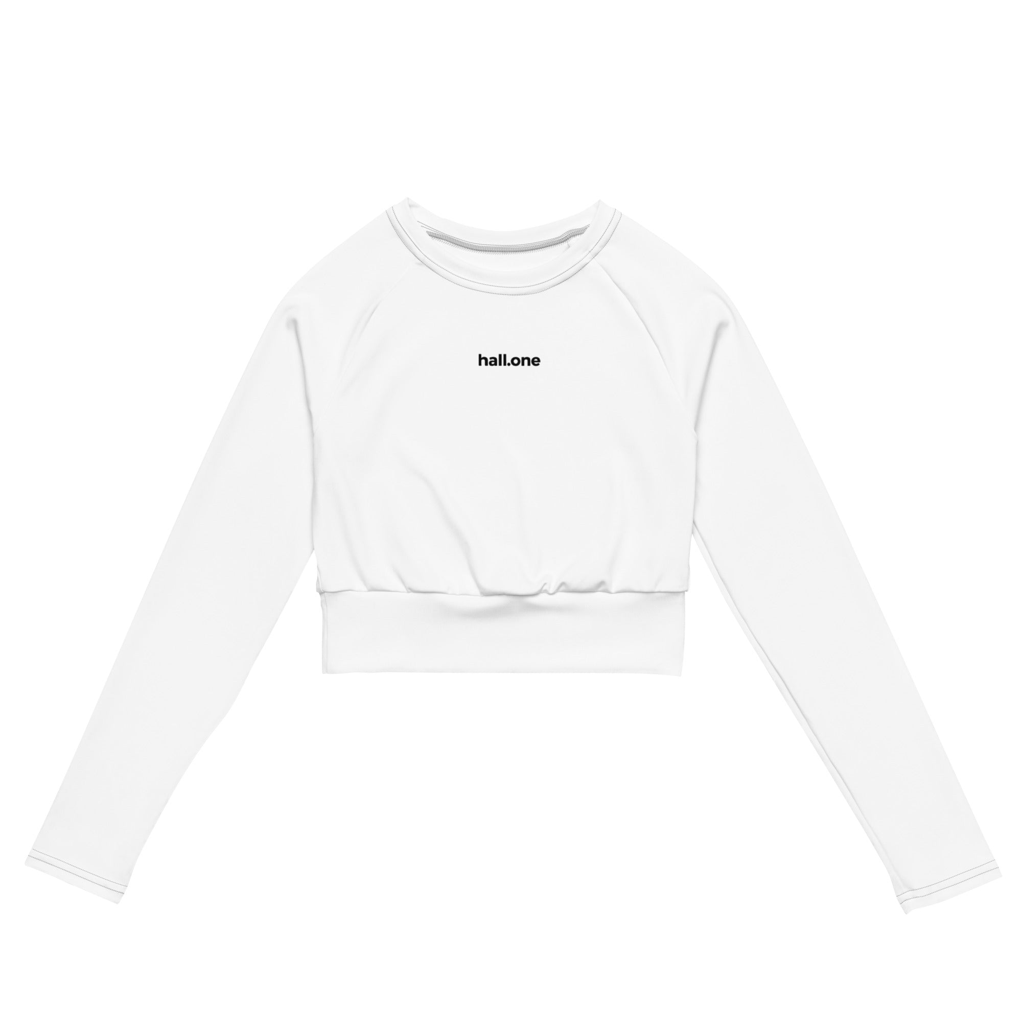 Recyceltes Langarm Crop Top mit Allover-Druck: Langarm-Top mit Logo - Hall.one