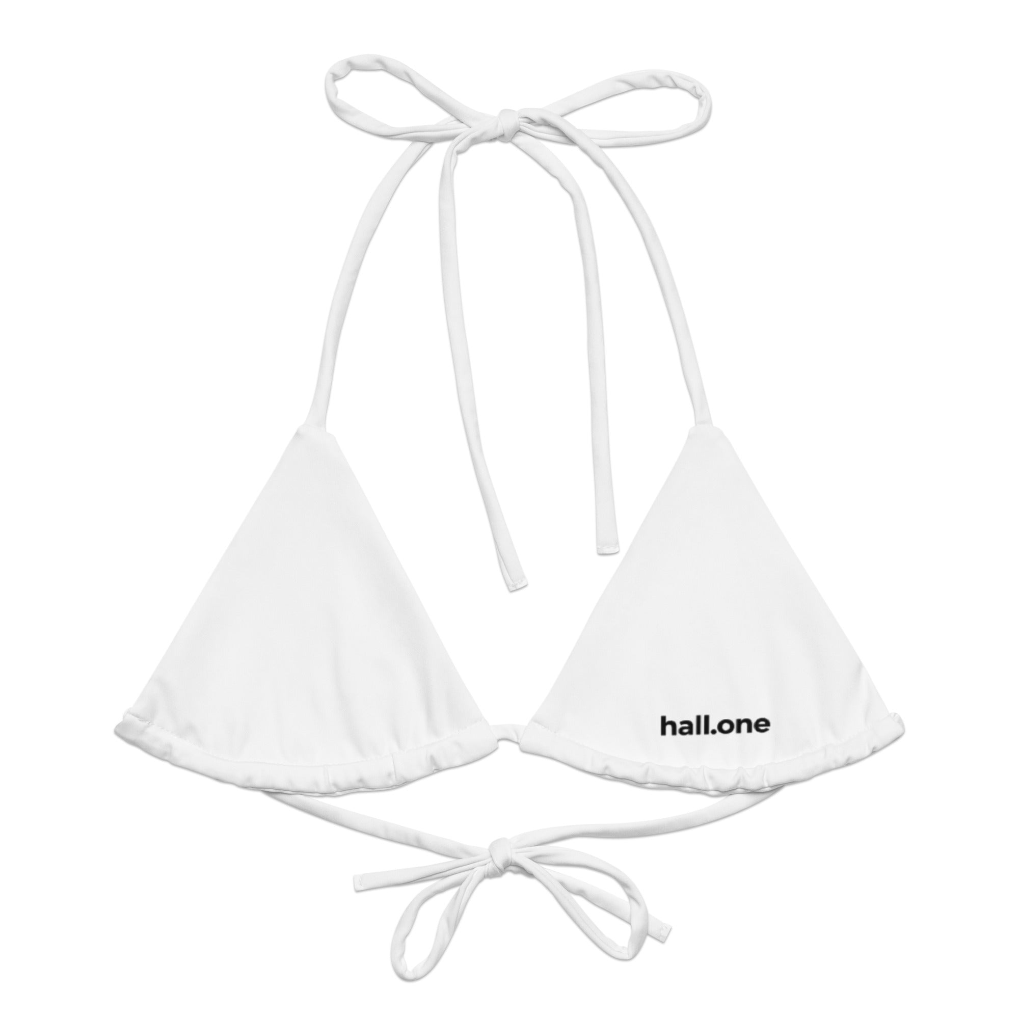 Recyceltes, gepolstertes Schnürbikini-Oberteil mit Allover-Druck: Schnürbikini-Oberteil mit Logo - Hall.one