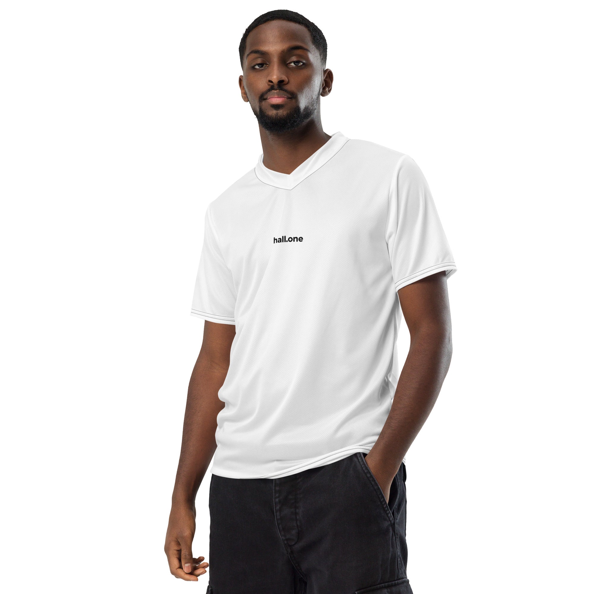 Recyceltes Unisex-Trikot mit Allover-Druck: Trikot mit Logo - Hall.one