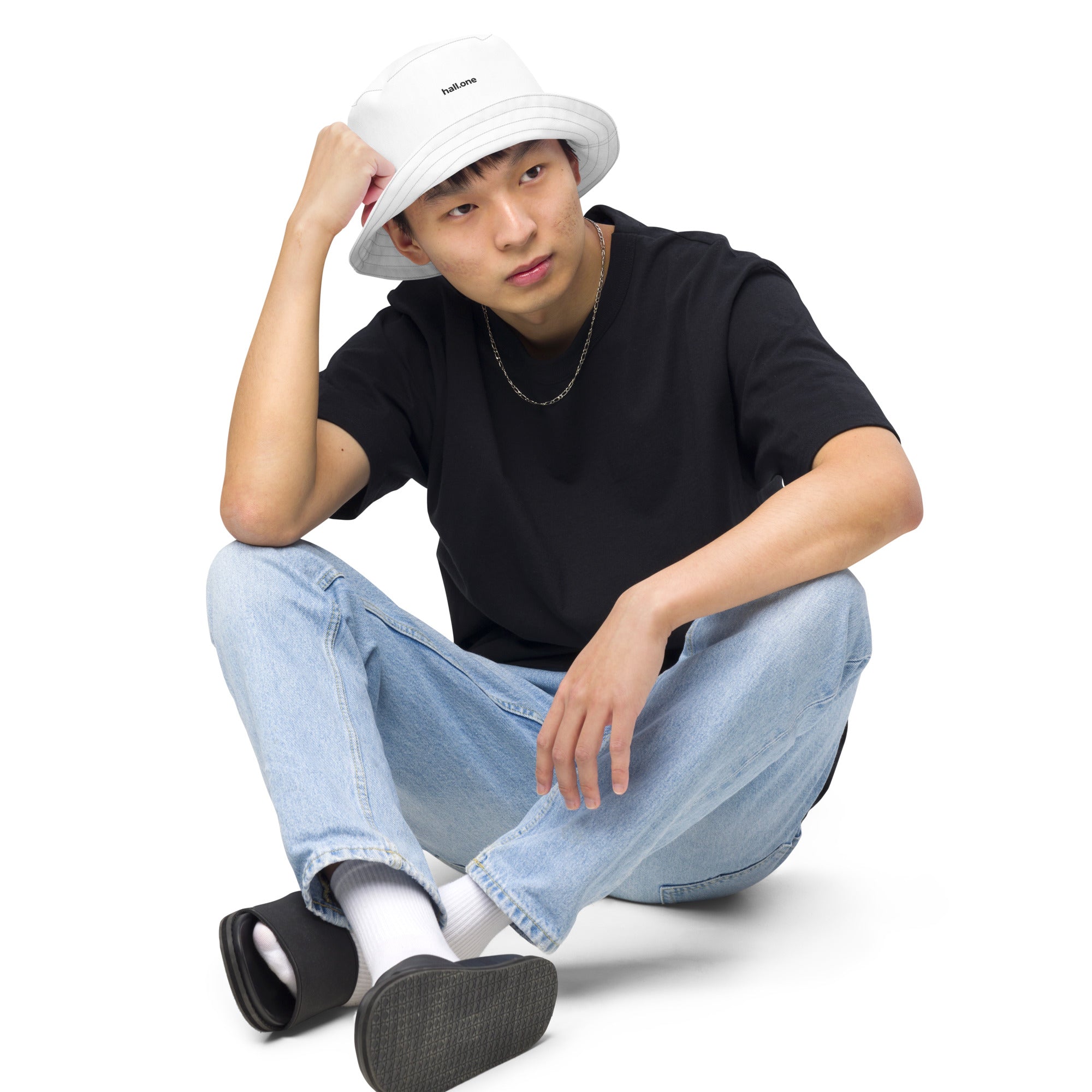 Wendbarer Fischerhut mit Allover-Druck: Wendbarer Fischerhut mit Logo - Hall.one