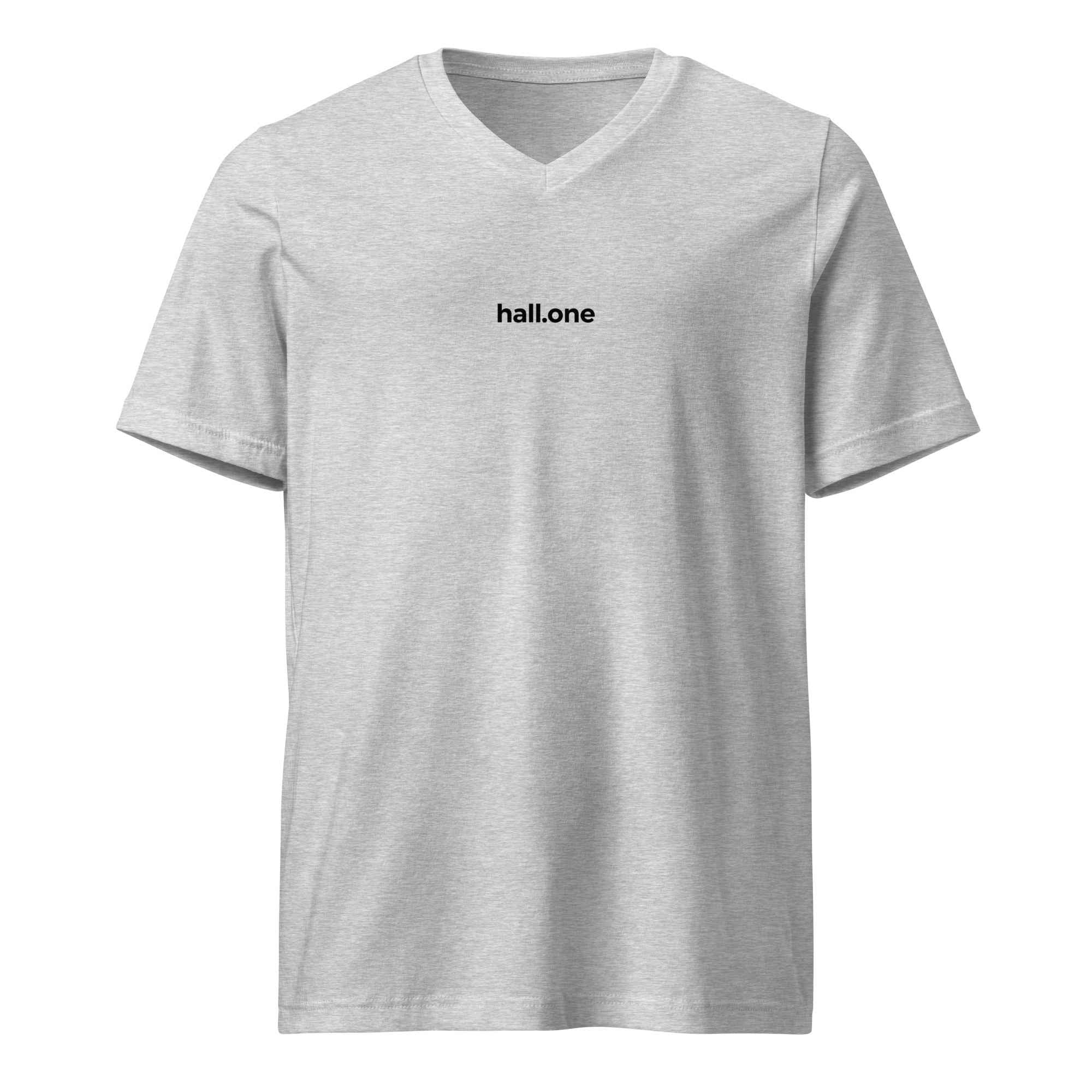 Kurzärmeliges Unisex-T-Shirt mit V-Ausschnitt - Hall.one