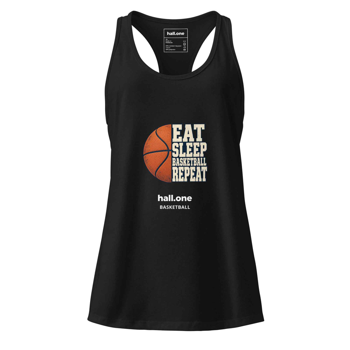 hall.one Women's Racerback Tank Top | Eat Sleep Basketball Repeat – Image 1 of 4