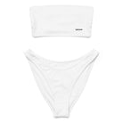 Recycelter Bandeau-Bikini mit Allover-Druck: Bandeau-Bikini mit Logo - Hall.one