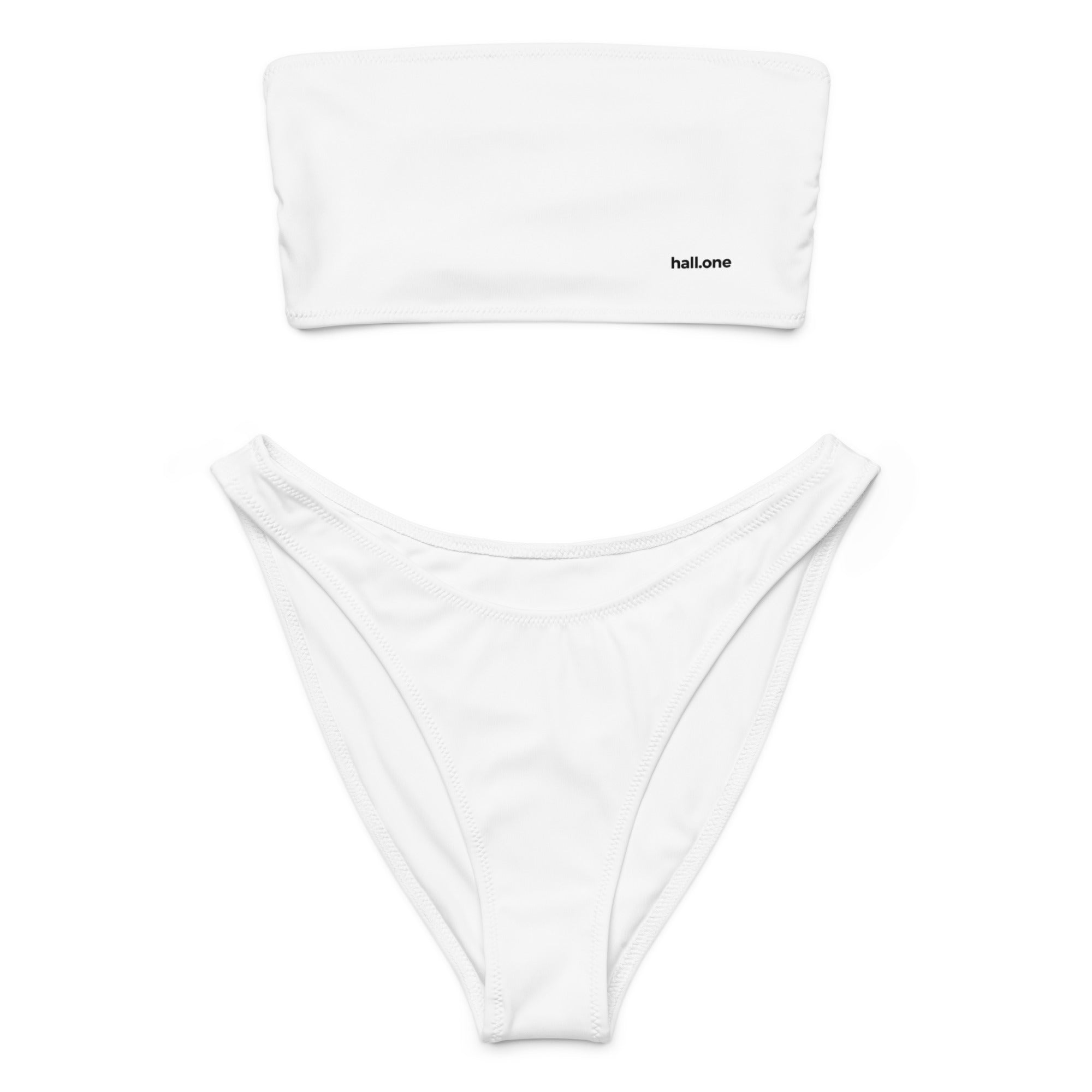 Recycelter Bandeau-Bikini mit Allover-Druck: Bandeau-Bikini mit Logo - Hall.one