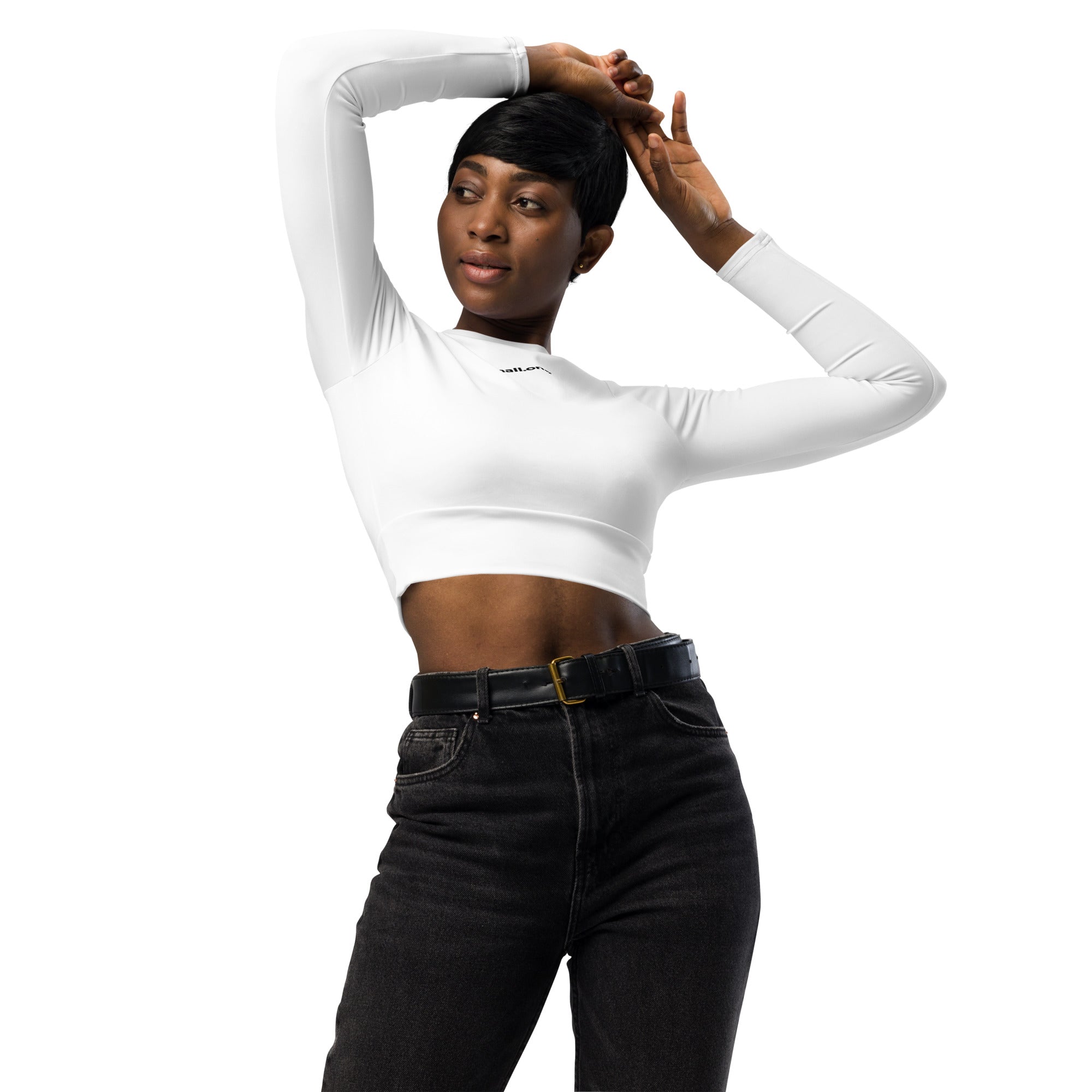 Recyceltes Langarm Crop Top mit Allover-Druck: Langarm-Top mit Logo - Hall.one
