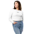 Recyceltes Langarm Crop Top mit Allover-Druck: Langarm-Top mit Logo - Hall.one