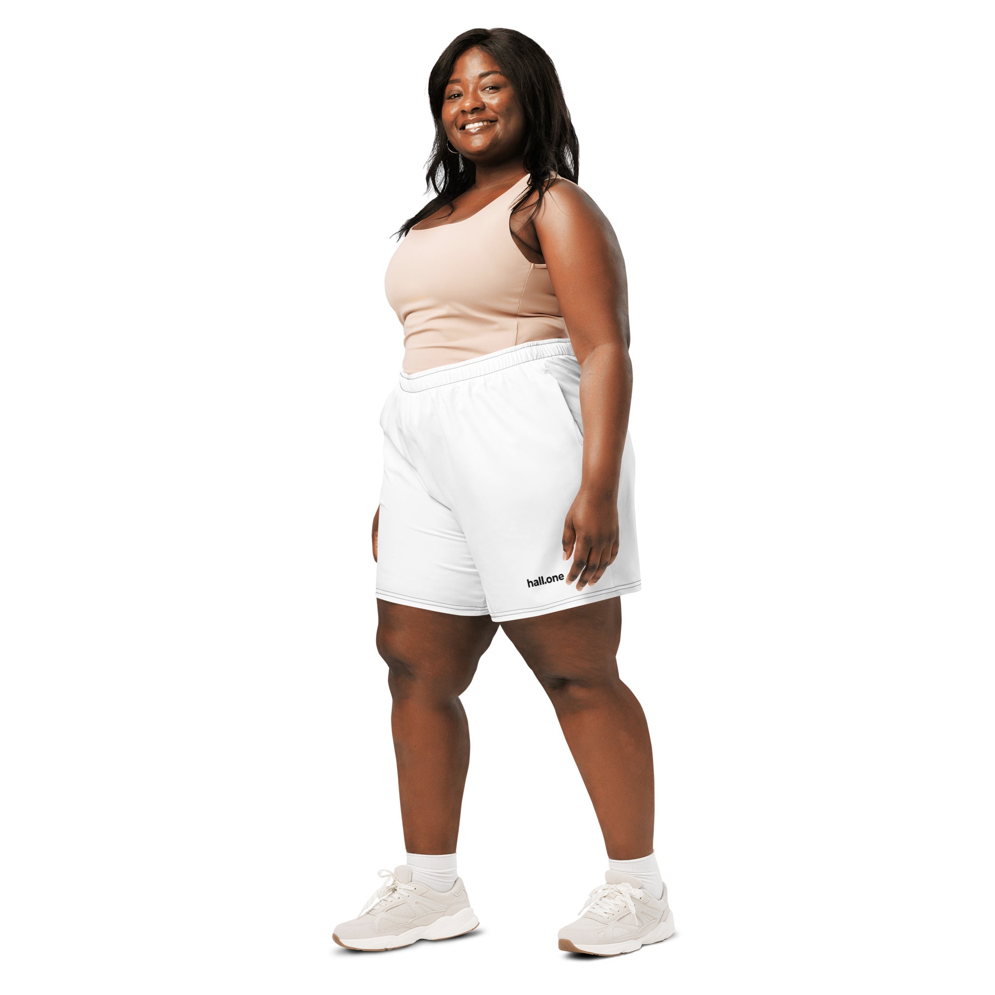 All-Over Print Athletic Long Shorts: Trainingsshorts mit Logo - Hall.one