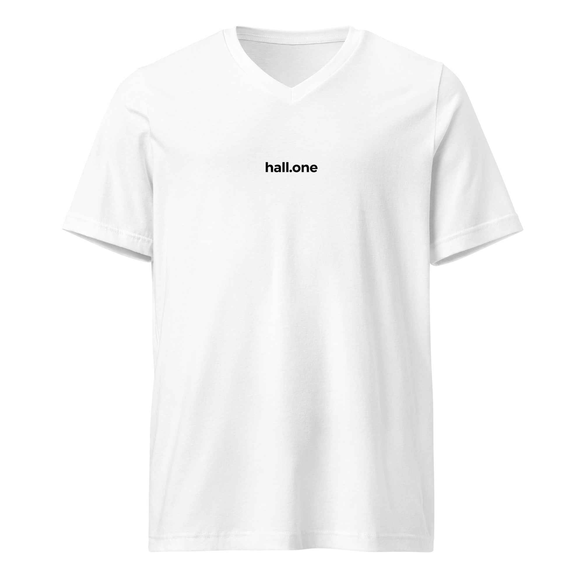 Kurzärmeliges Unisex-T-Shirt mit V-Ausschnitt - Hall.one